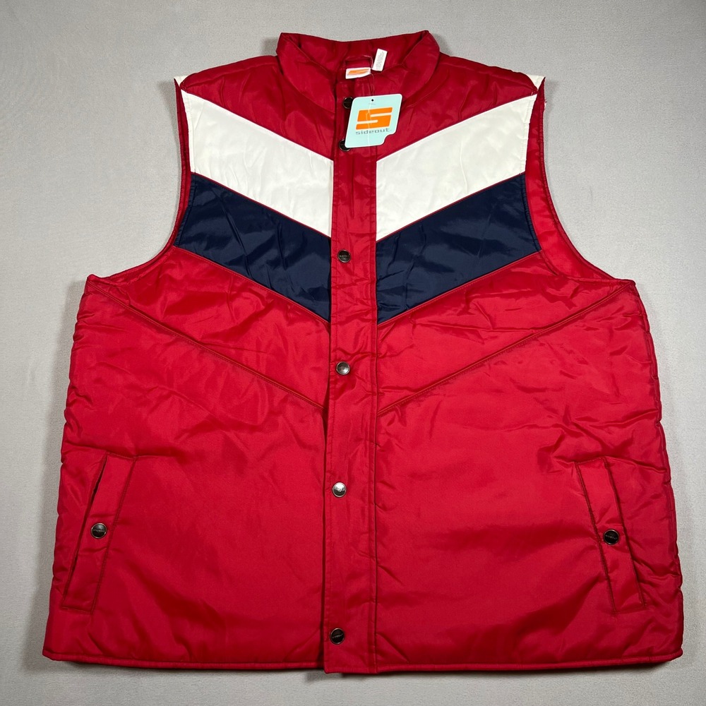 Sideout Sport Mens XXL Red White Blue Chevron Puffer Vest Y2K Skater Outdoor